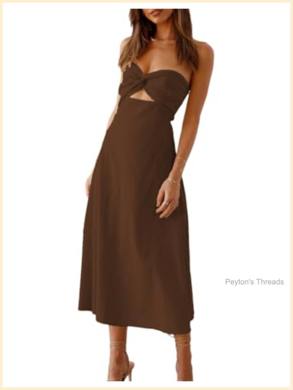 Strapless Twist Front Midi Linen Cutout Sweetheart Dress